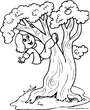 Lamina para colorear dibujos del verano. ni&ntilde;a subida a un &aacute;rbol